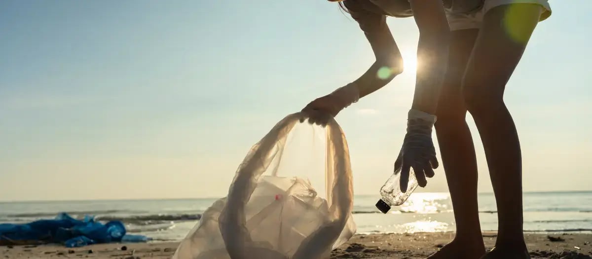Save ocean. Volunteer pick up trash garbage at the beach and plastic bottles are difficult decompose prevent harm aquatic life. Earth, Environment, Greening planet, reduce global warming, Save 